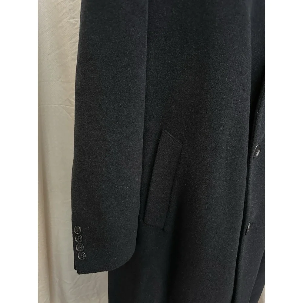 CHAPS Ralph Lauren Men's Cashmere Wool Overcoat Black L 46 Long 3 Button Italy